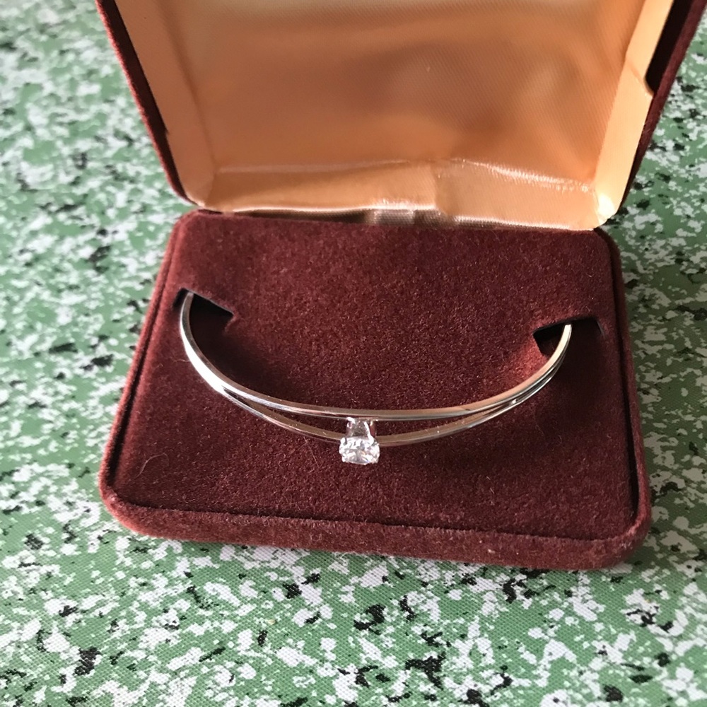 Silver and Cubic Zirconia Vintage Womens Cuff Bracelet